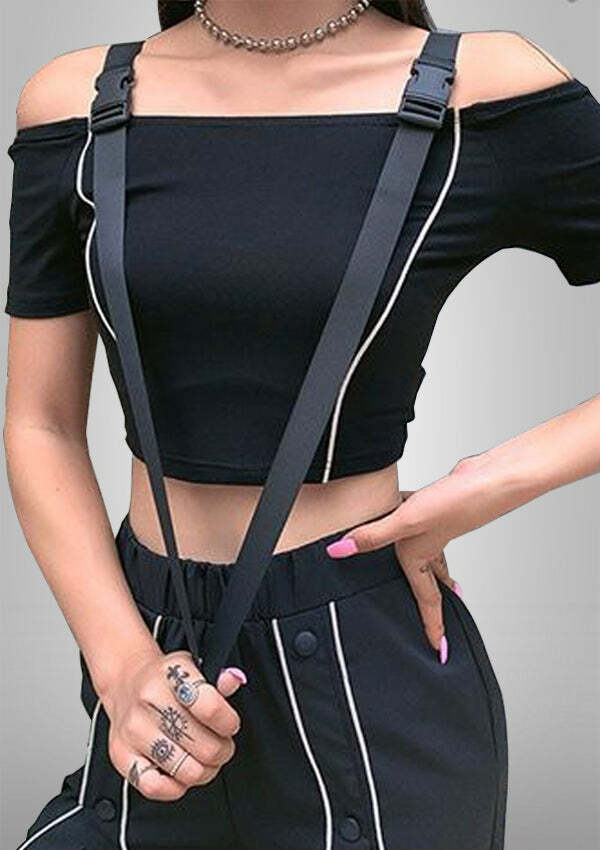 Reflective Line Crop Top - Y2K Aesthetic, Grunge Style, Cute & Comfy for Every Outfit