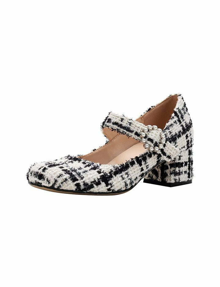 Retro Y2K Chunky Heel Pearl Buckle Mary Janes - Cute Coquette Aesthetic Flats
