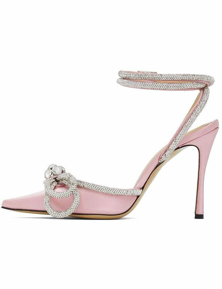 Rhinestone Bowknot Pointed Toe Court Shoes - Y2K Aesthetic, Coquette Style, Cute Footwear