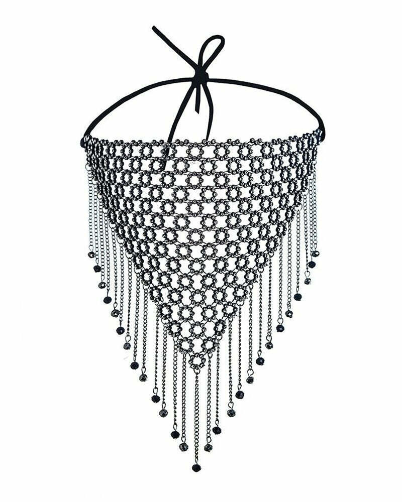 Rhinestone Fringe Party Mask - Y2K Aesthetic Glam, Coquette Style, Grunge Vibes