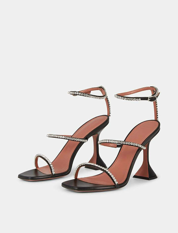 Rhinestone Strap Square Toe High Heeled Sandals for Y2K, Coquette, and Grunge Aesthetics