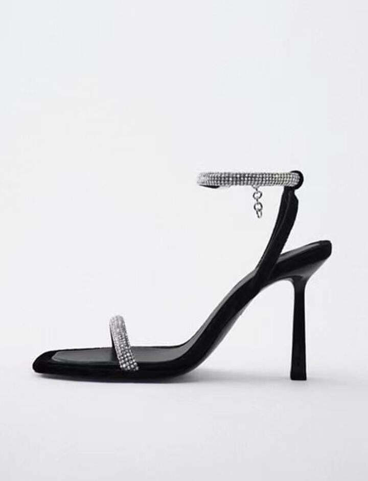 Rhinestone Strap Square Toe Sandals - Y2K Aesthetic Footwear for Coquette & Grunge Styles