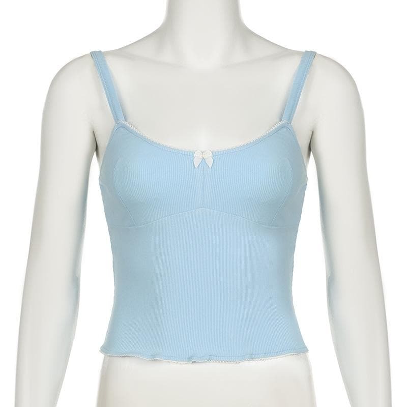 Ribbed Bowknot Backless Cami Top - Y2K Aesthetic Cute Crop for Coquette & Grunge Styles