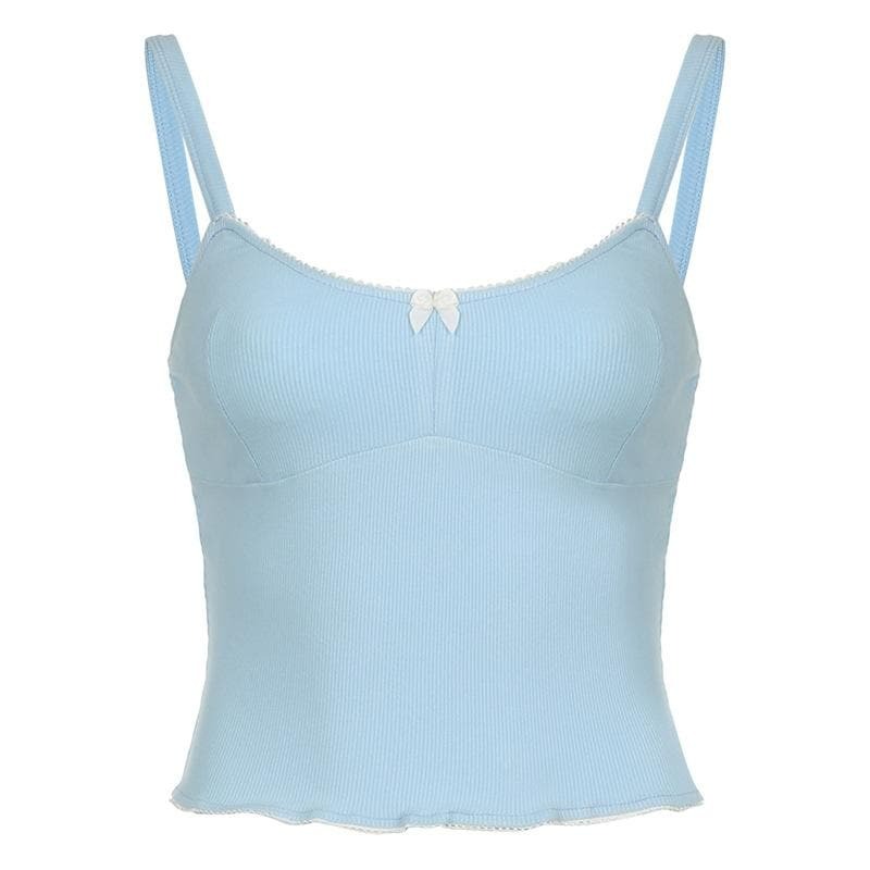 Ribbed Bowknot Backless Cami Top - Y2K Aesthetic Cute Crop for Coquette & Grunge Styles