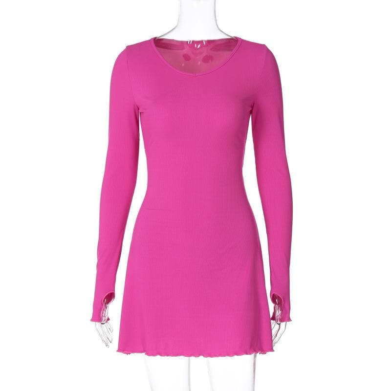 Ribbed Lace-Up Ruffle Mini Dress - Y2K Fashion, Coquette Aesthetic, Cute Tops & Grunge Style