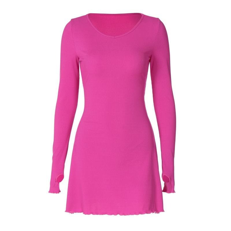 Ribbed Lace-Up Ruffle Mini Dress - Y2K Fashion, Coquette Aesthetic, Cute Tops & Grunge Style