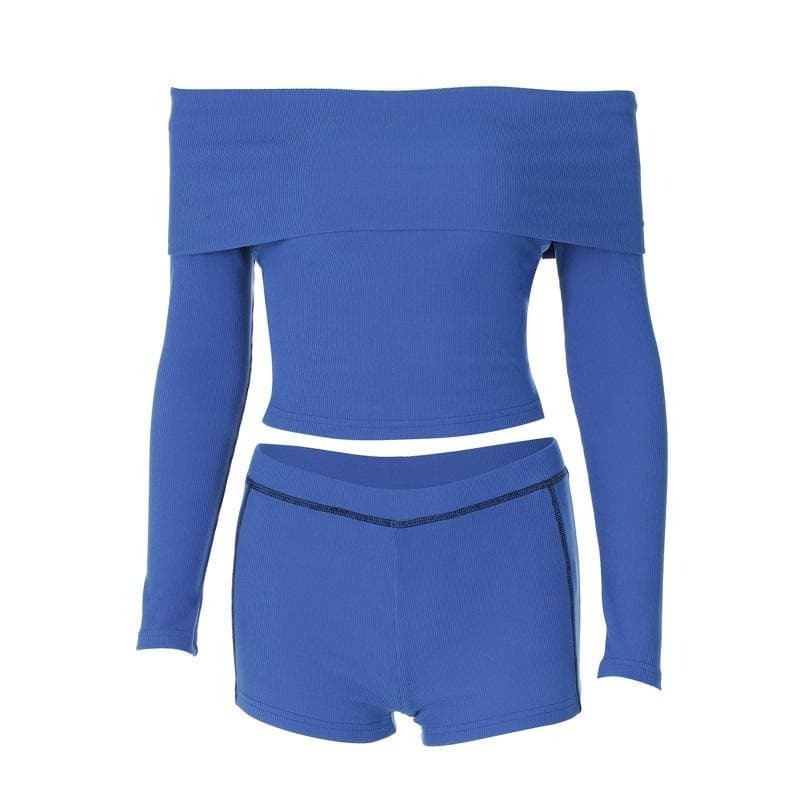 Ribbed Off-Shoulder Long Sleeve Pant Set - Y2K Aesthetic, Coquette Style, Comfy Fashion