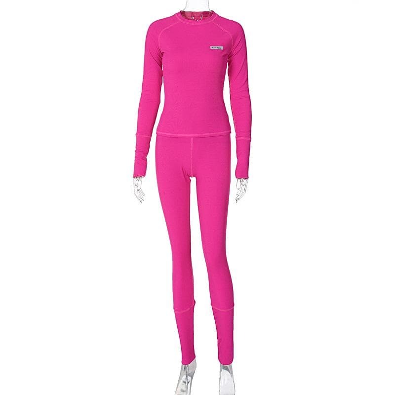 Ribbed Solid Long Sleeve Crewneck & Pant Set - Y2K Aesthetic Comfy Outfit for Cozy Vibes