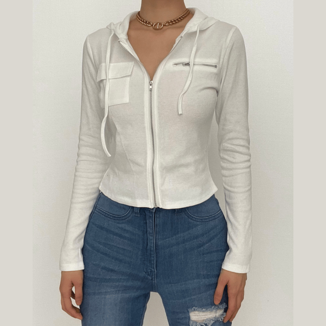 Ribbed Solid Zip-Up Crop Hoodie - Y2K Fashion, Grunge Aesthetic, Cute Comfy Top