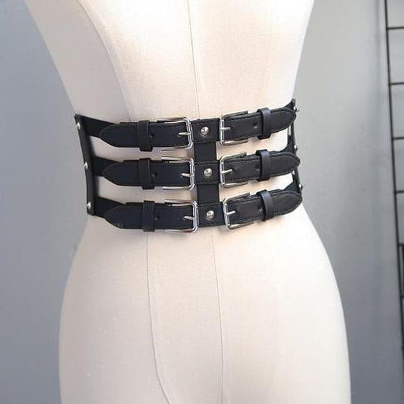 Rivet Adjustable Layered Buckle Corset - Y2K Grunge Aesthetic Top for Coquette Style