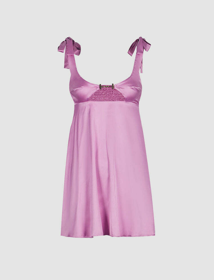Romantic Satin Pleated Dress with Straps - Y2K Aesthetic, Coquette Style, Cute Outfit