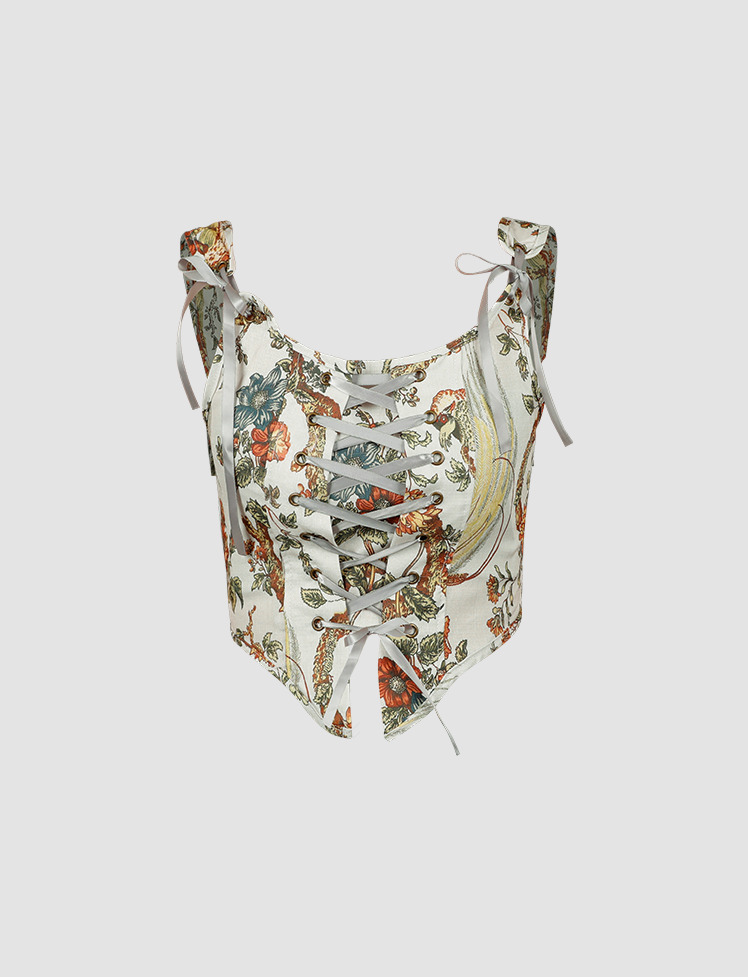 Romantic Y2K Tie-Front Cami Corset Top - Coquette & Grunge Aesthetic Fashion