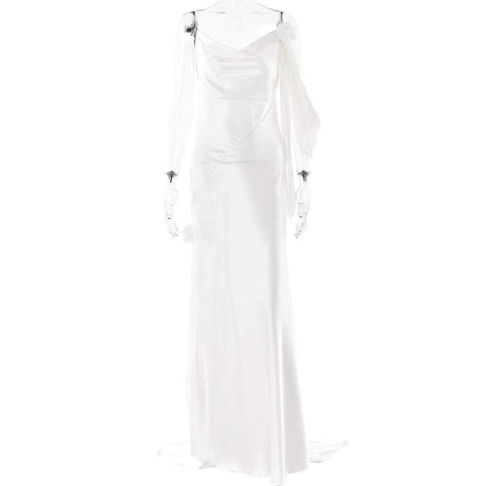 Rose Applique Backless Satin Cami Maxi Dress - Y2K Aesthetic, Coquette Style, Cute Outfit