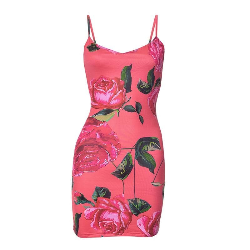 Rose Print Backless Cami Mini Dress - Y2K Aesthetic, Coquette Style, Cute Summer Outfit