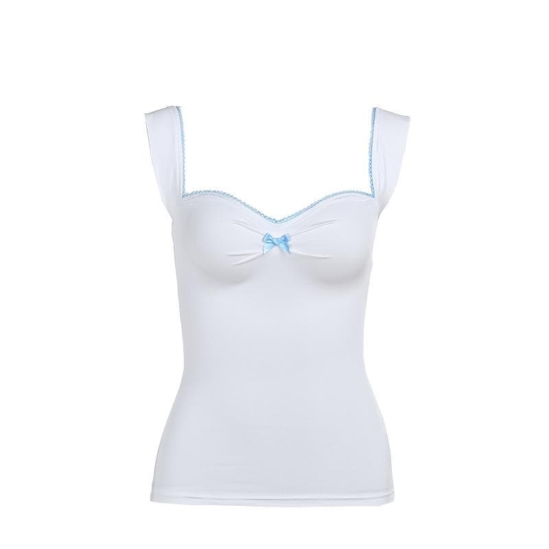 Ruched Bowknot Lace Hem Cami Top - Y2K Aesthetic Cute Crop Top for Coquette & Grunge Styles
