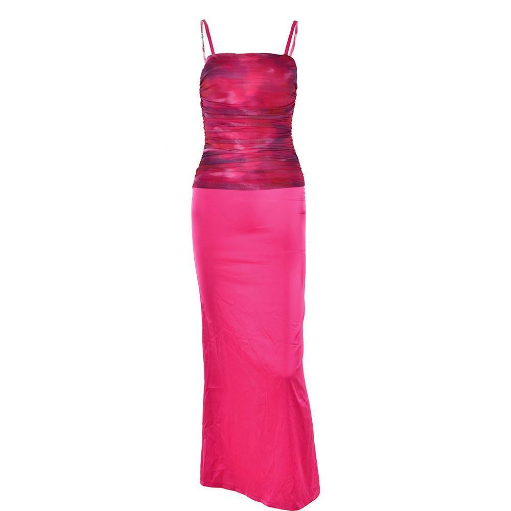 Ruched Flower Print Zip-Up Square Neck Maxi Dress with Contrast Slit - Y2K Aesthetic Fashion