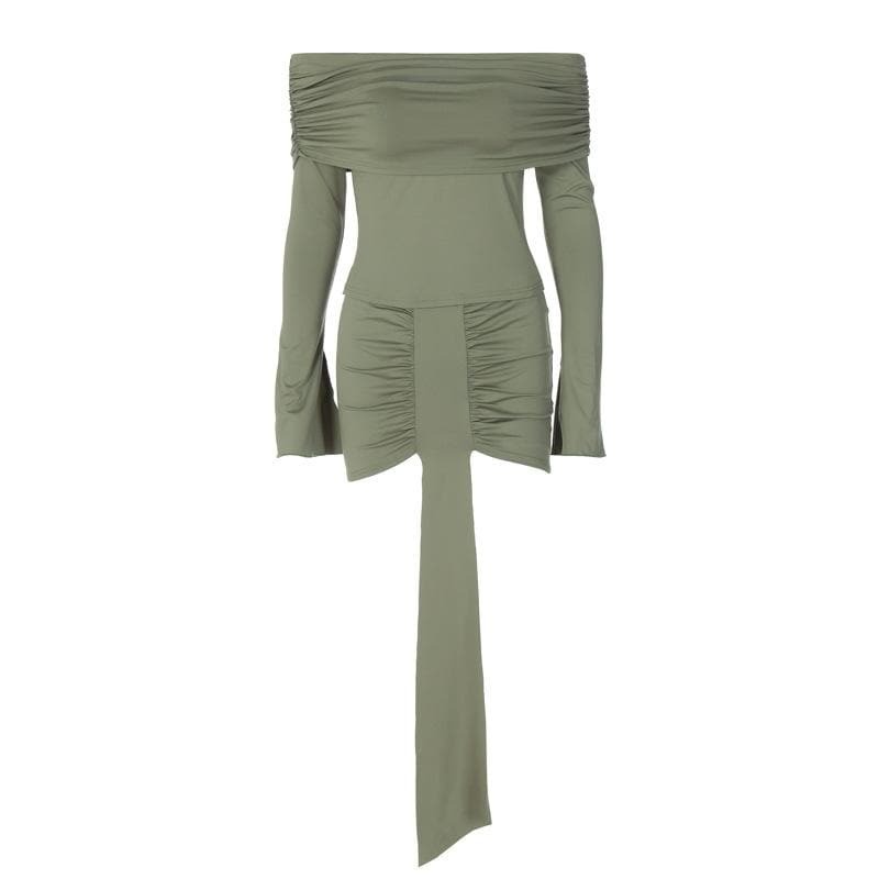 Ruched Off-Shoulder Mini Dress with Ribbon Detail - Y2K Fashion & Coquette Aesthetic