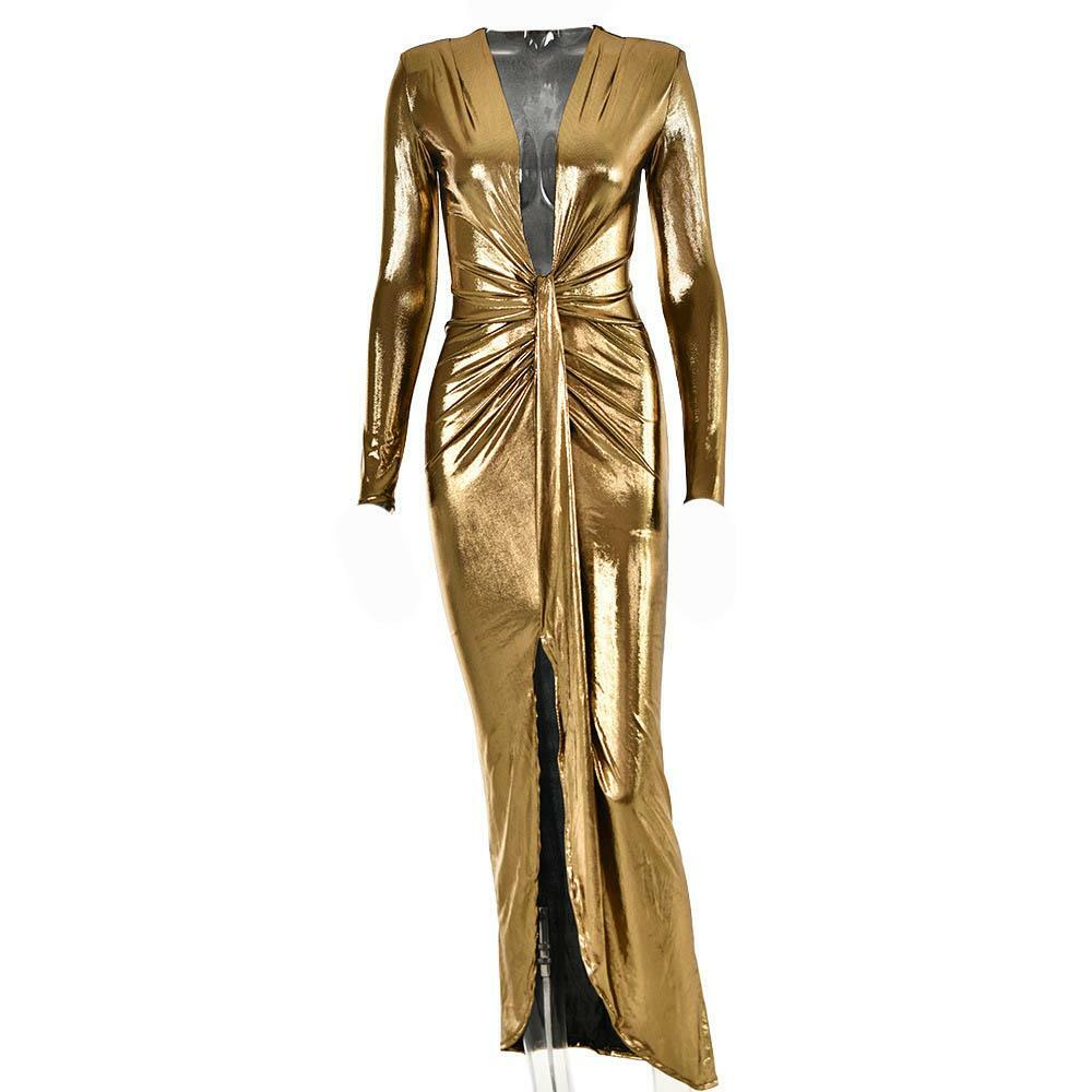 Ruched Textured Long Sleeve V-Neck Maxi Dress - Y2K Aesthetic, Coquette Style, Grunge Vibes