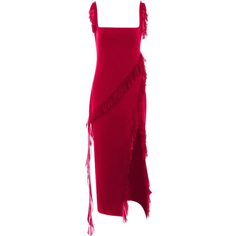 Ruffle Cap Sleeve Irregular Maxi Dress - Y2K Aesthetic, Coquette Style, Cute & Comfy
