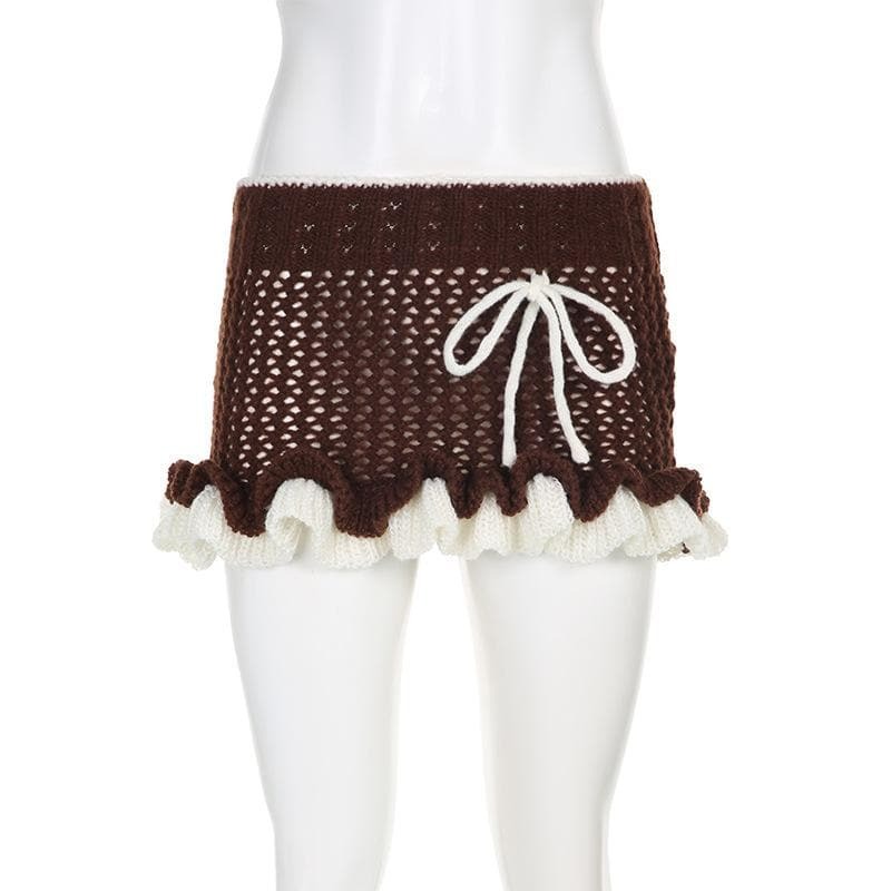 Ruffle Contrast Crochet Low Rise Mini Skirt - Y2K Aesthetic, Coquette Style, Cute Outfits