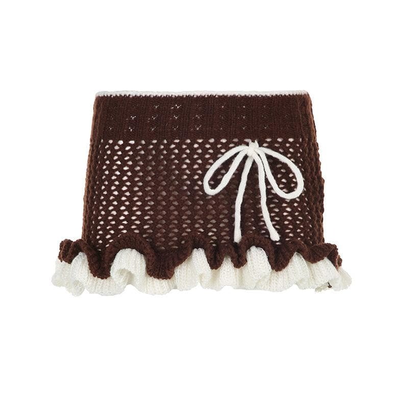 Ruffle Contrast Crochet Low Rise Mini Skirt - Y2K Aesthetic, Coquette Style, Cute Outfits
