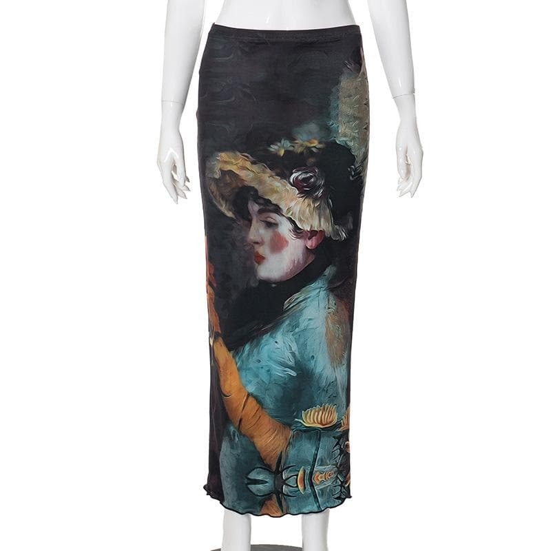 Ruffle Contrast Maxi Skirt - Y2K Fashion, Coquette Aesthetic, Grunge Style, Cute Outfits