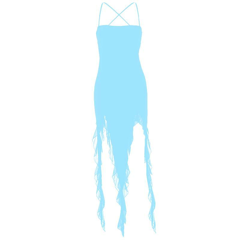 Ruffle Cross Back Lace-Up Cami Maxi Dress - Y2K Aesthetic, Coquette Style, Cute Summer Fashion