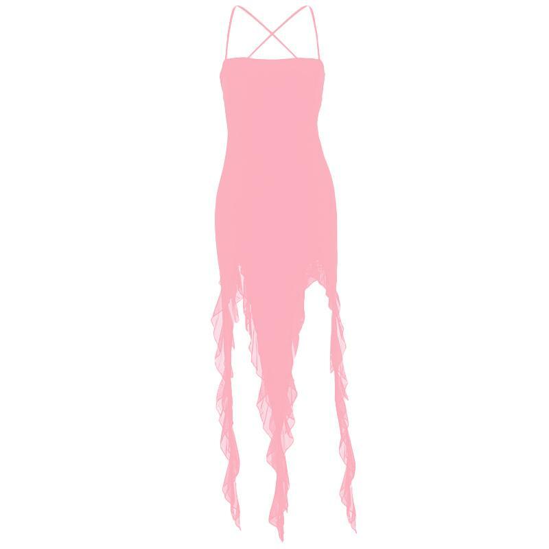Ruffle Cross Back Lace-Up Cami Maxi Dress - Y2K Aesthetic, Coquette Style, Cute Summer Fashion