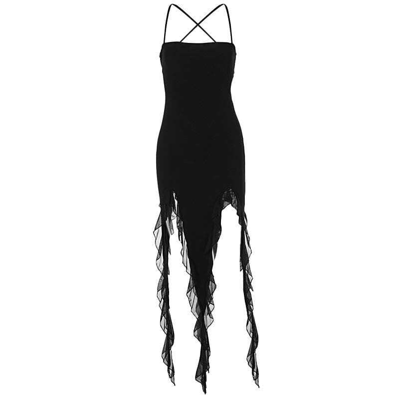 Ruffle Cross Back Lace-Up Cami Maxi Dress - Y2K Aesthetic, Coquette Style, Cute Summer Fashion