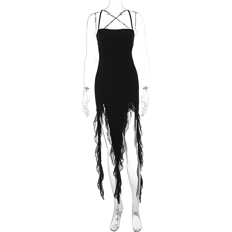 Ruffle Cross Back Lace-Up Cami Maxi Dress - Y2K Aesthetic, Coquette Style, Cute Summer Fashion