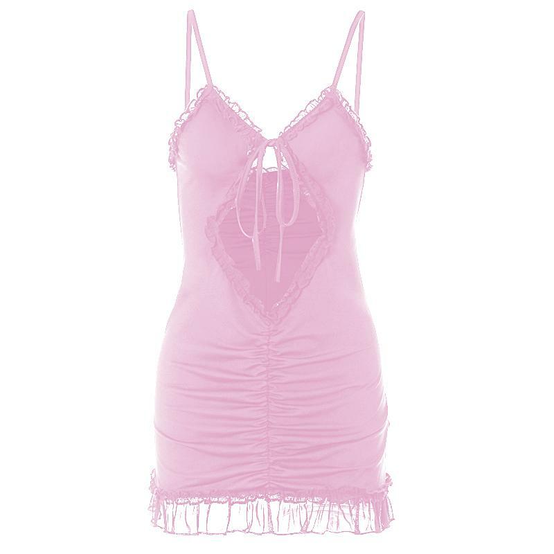 Ruffle Hollow Out Backless Cami Mini Dress - Y2K Aesthetic Cute Top for Coquette Style