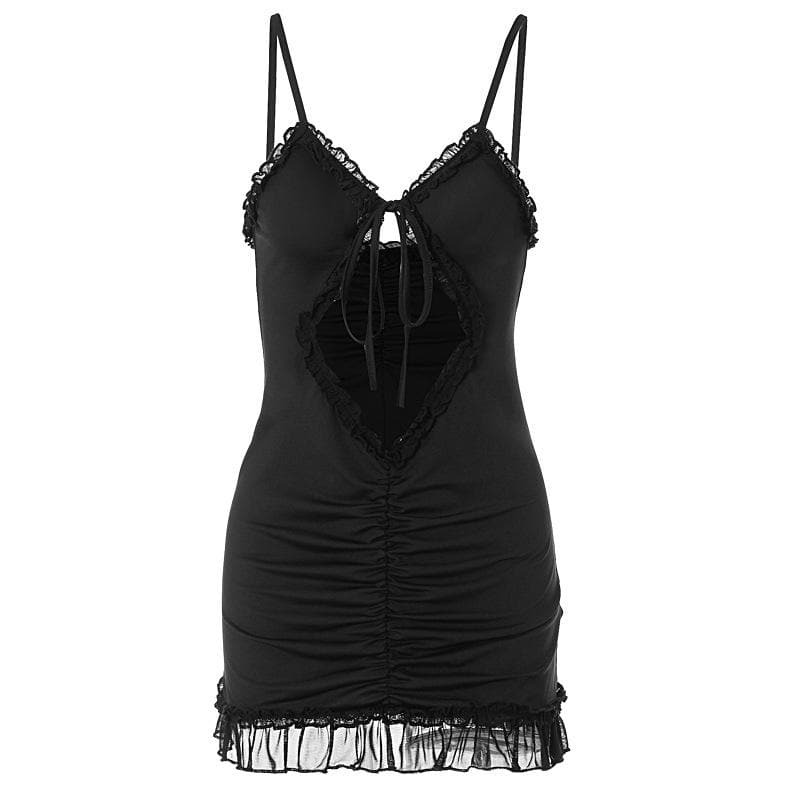 Ruffle Hollow Out Backless Cami Mini Dress - Y2K Aesthetic Cute Top for Coquette Style
