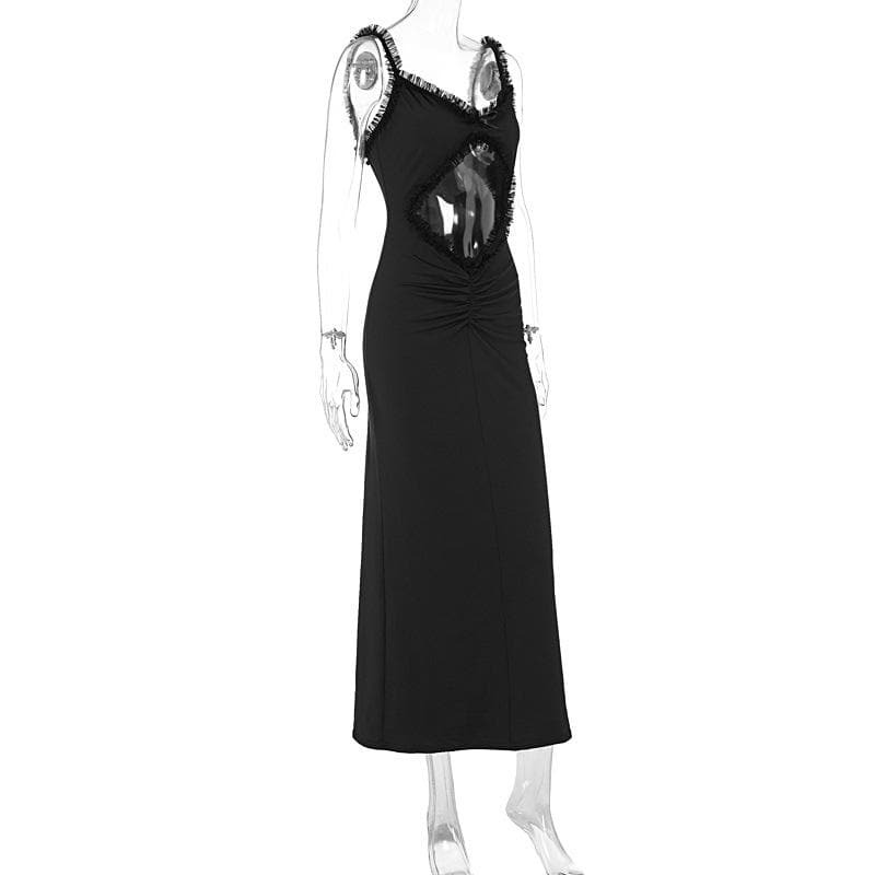 Ruffle Hollow Out Ruched Bowknot Cami Midi Dress - Y2K Coquette Aesthetic Fashion