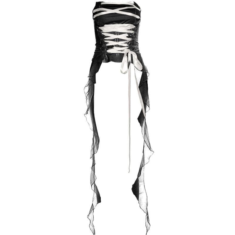 Ruffle Lace-Up Backless Ribbon Tube Crop Top - Y2K Fashion Meets Coquette Aesthetic