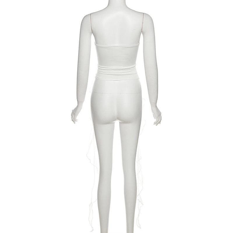 Ruffle Lace-Up Backless Ribbon Tube Crop Top - Y2K Fashion Meets Coquette Aesthetic