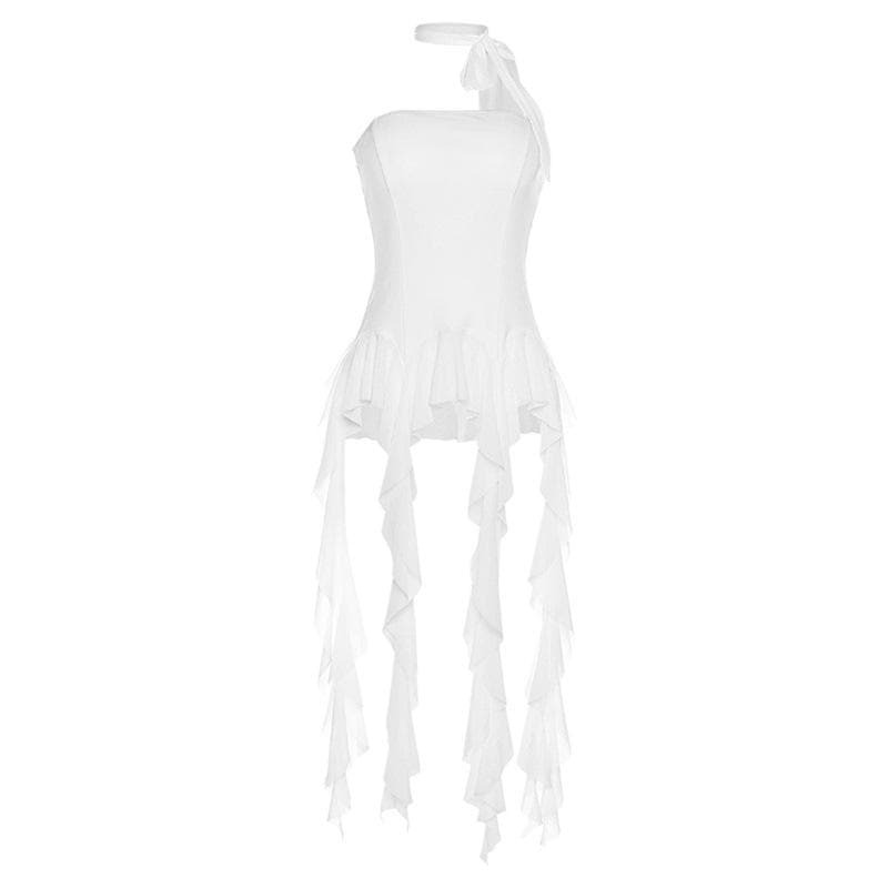 Ruffle Mesh Stitch Backless Tube Top - Y2K Fashion, Coquette Aesthetic, Cute Crop Top