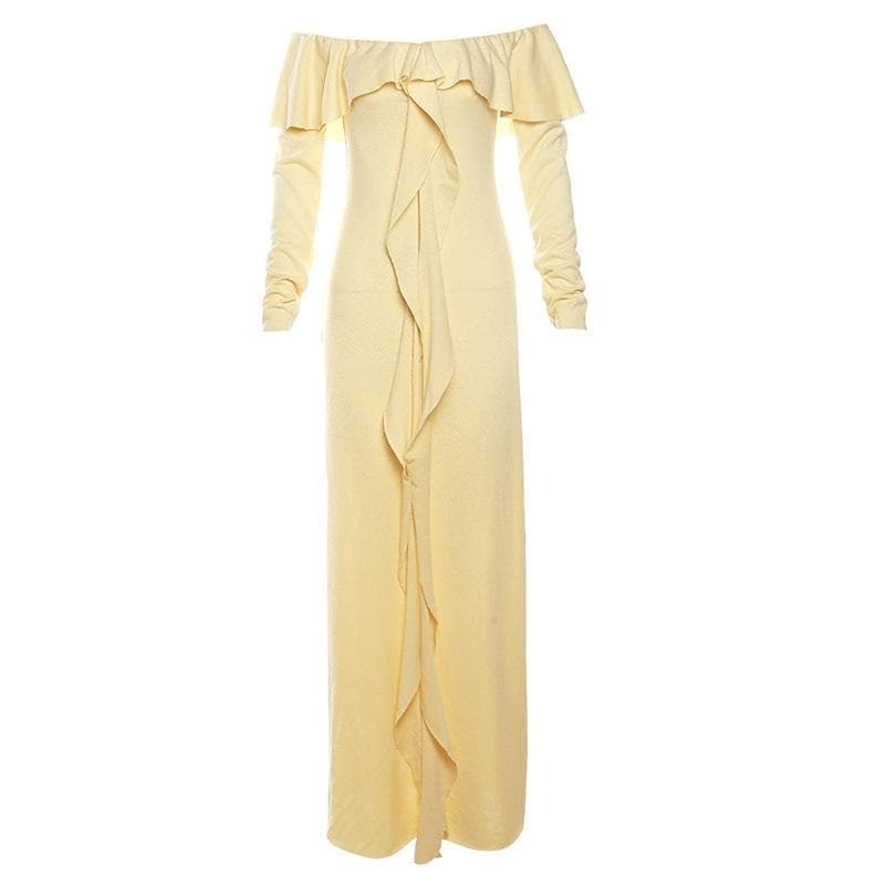 Ruffle Off-Shoulder Backless Maxi Dress - Y2K Fashion, Coquette Aesthetic, Cute & Comfy