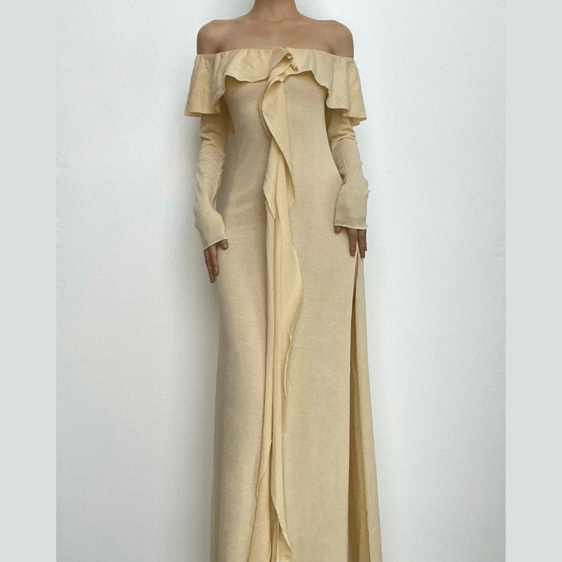Ruffle Off-Shoulder Backless Maxi Dress - Y2K Fashion, Coquette Aesthetic, Cute & Comfy