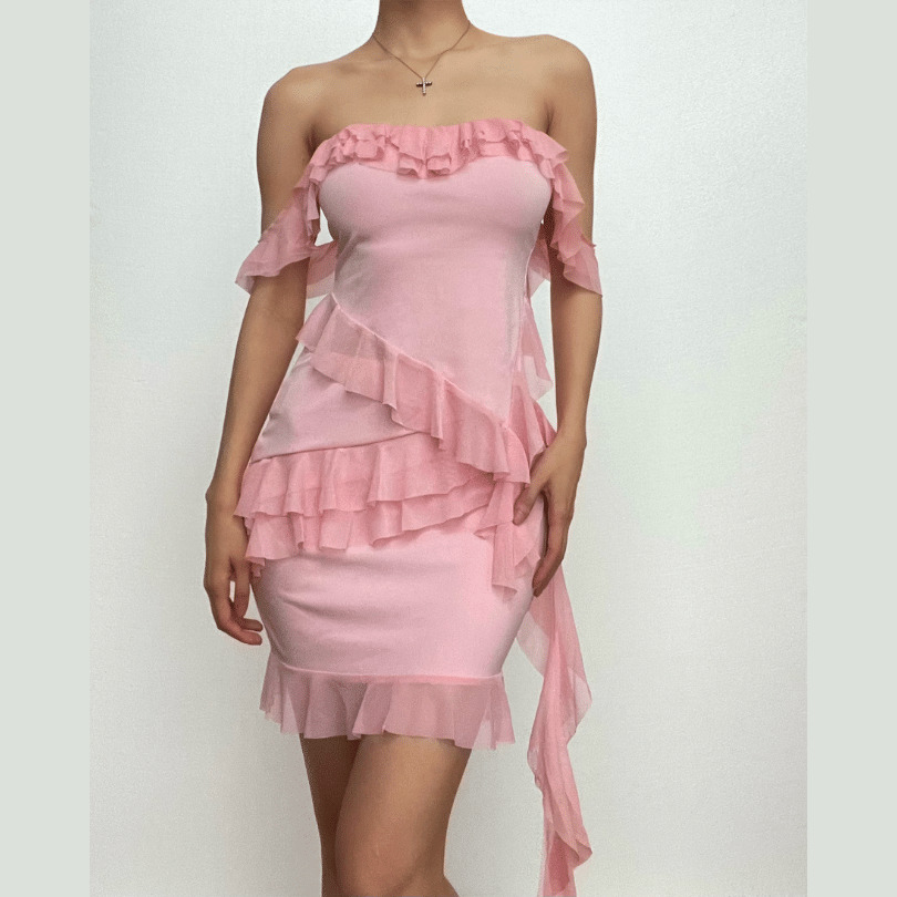 Ruffle Off-Shoulder Backless Mini Skirt Set - Y2K Fashion, Coquette Aesthetic, Cute Tops