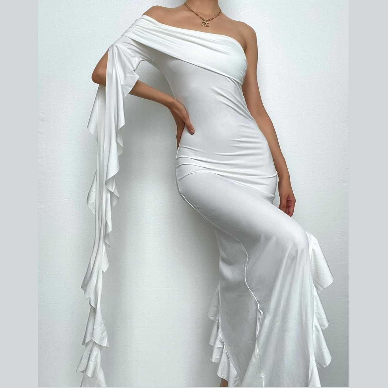 Ruffle One Shoulder Backless Maxi Dress - Y2K Fashion, Coquette Aesthetic, Cute Summer Style