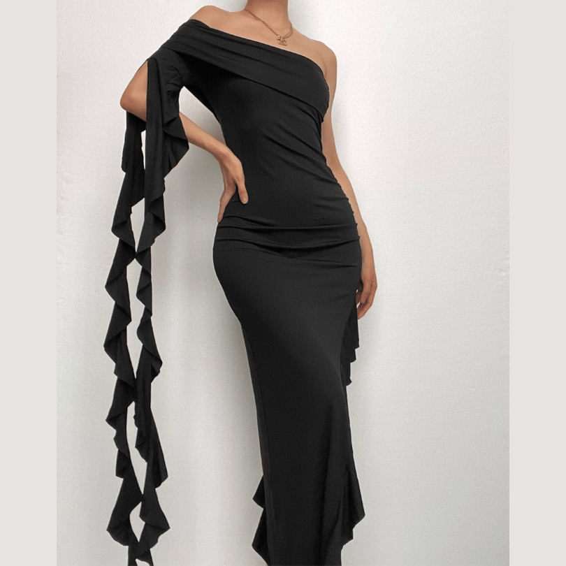 Ruffle One Shoulder Backless Maxi Dress - Y2K Fashion, Coquette Aesthetic, Cute Summer Style
