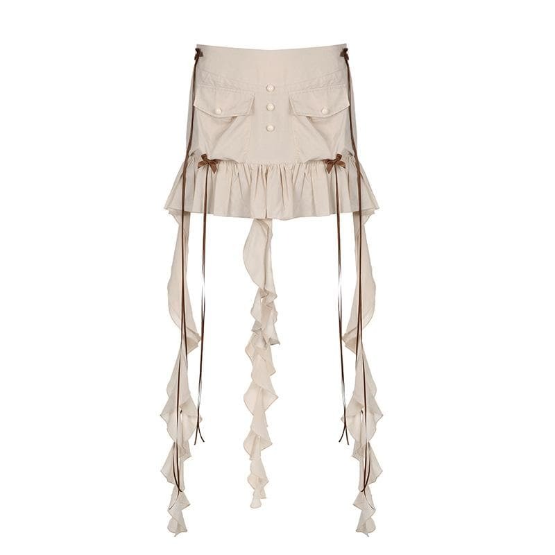 Ruffle Ribbon Zip-Up Bowknot Pocket Mini Skirt - Y2K Coquette Aesthetic Fashion