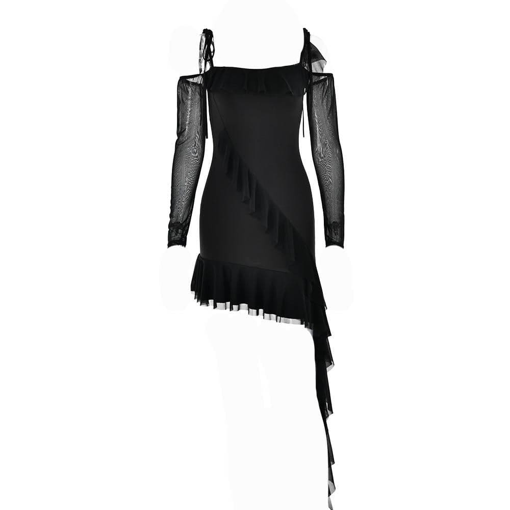 Ruffle Self-Tie Irregular Off-Shoulder Mini Dress - Y2K Fashion & Coquette Aesthetic