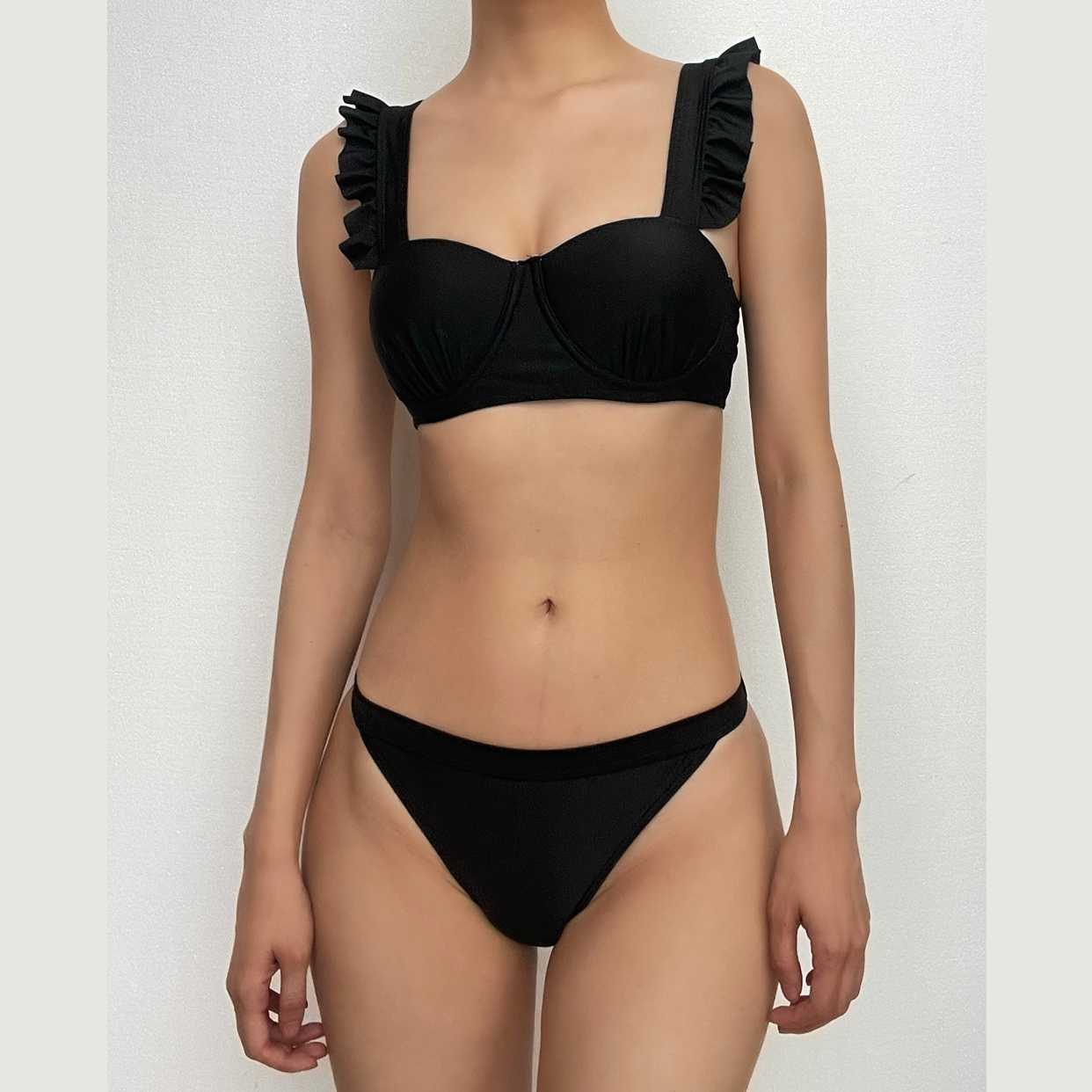 Ruffle Solid Sweetheart Neck Backless Bikini - Y2K Aesthetic Swimwear for Trendy Looks