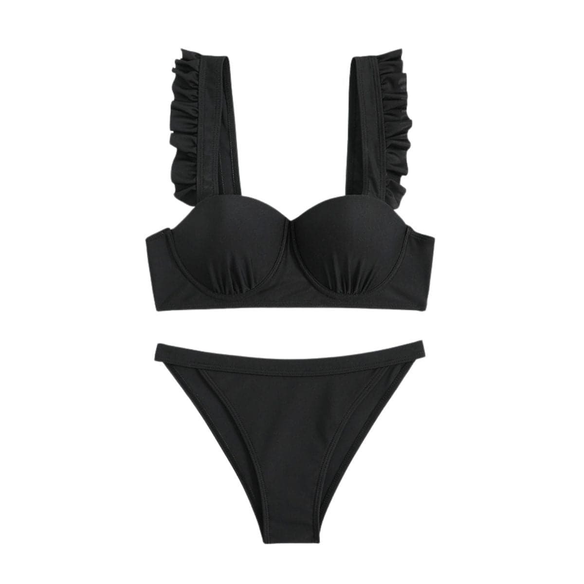 Ruffle Solid Sweetheart Neck Backless Bikini - Y2K Aesthetic Swimwear for Trendy Looks