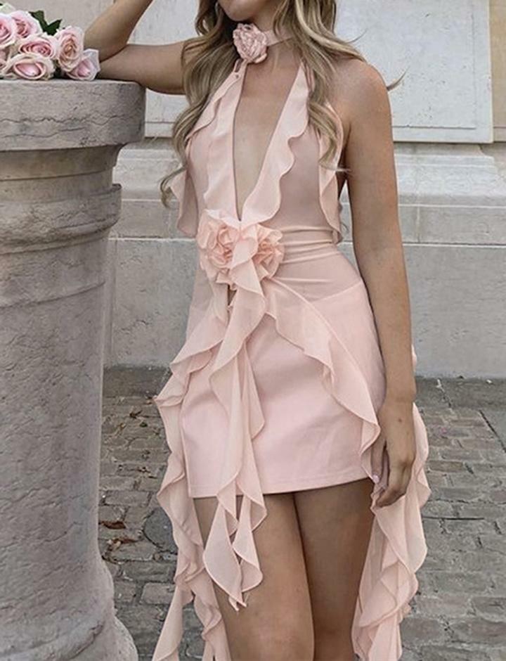 Ruffle Trim Slit Flower Mesh Tank Top - Y2K Aesthetic Cute Top for Coquette & Grunge Styles