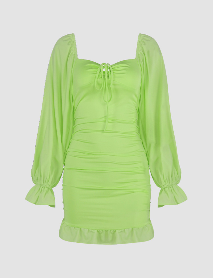 Ruffled Solid Long Sleeve Dress - Y2K Aesthetic, Coquette Style, Cute & Comfy Fashion