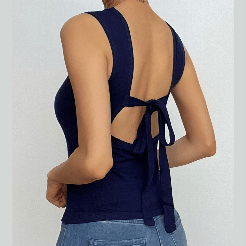 Self-Tie Backless Cap Sleeve Top - Y2K Fashion, Coquette Aesthetic, Cute Crop Top