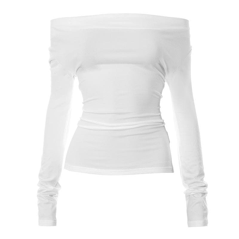 Self-Tie Backless Off-Shoulder Ruched Long Sleeve Top - Y2K & Coquette Aesthetic
