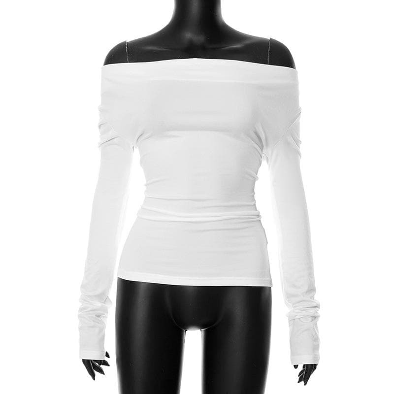 Self-Tie Backless Off-Shoulder Ruched Long Sleeve Top - Y2K & Coquette Aesthetic